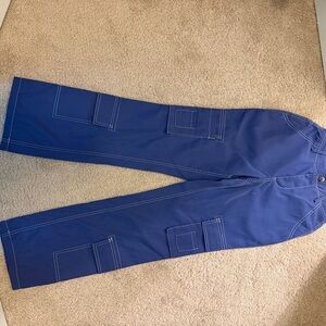Fashion Nova Navy Cargo Pants with White Stitching